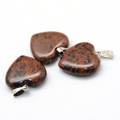 Heart Natural Mahogany Obsidian Pendants G-Q438-02-1