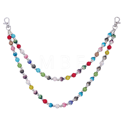 1Pc Polymer Clay Rhinestone Disc Ball and Round Acrylic Beaded Double Layer Pants Chains AJEW-BM0001-27-1