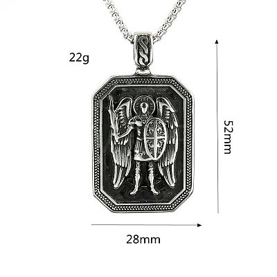 Religion 304 Stainless Steel Saint Michael Archangel Rectangle Octagon Pendant Necklaces for Men WGB4C05-01-1