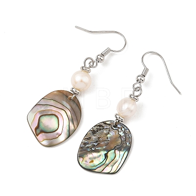 Natural Cultured Freshwater Pearl & Abalone Shell/Paua Shell Beads Dangle Earrings EJEW-JE07313-02-1