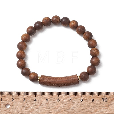 Natural Sandalwood Curved Tube Round Beaded Stretch Bracelets BJEW-TA00725-1