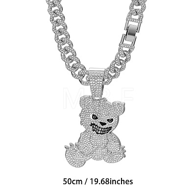 Zinc Alloy Full Crystal Rhinestone Bear Pendant Cuban Link Chain Necklaces for Men FS-WGDB54B-05-1