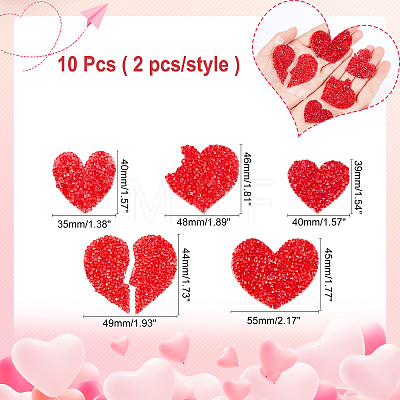 ARRICRAFT 10Pcs 5 Size Heart Resin Rhinestone Patches DIY-AR0002-02-1