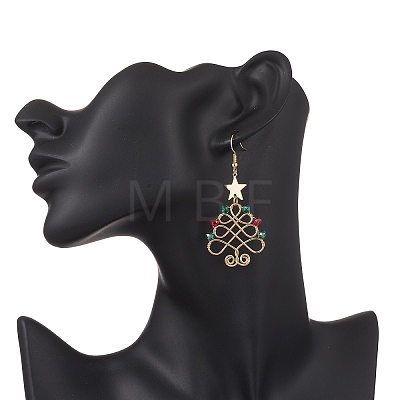 Brass Glass Dangle Earrings EJEW-TA00735-1