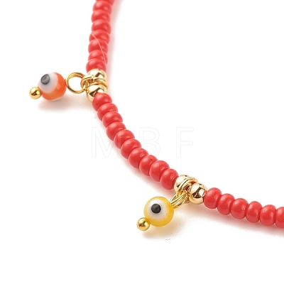 Glass Seed & Brass Braided Bead Anklet with Lampwork Evil Eye Charms AJEW-AN00484-02-1
