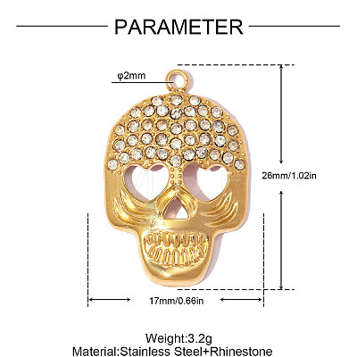 304 Stainless Steel with Crystal Rhinestone Pendants RB-OY001-09G-1