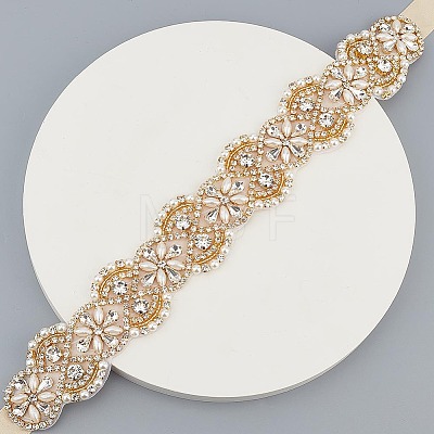 Brass Flower Bridal Belt with Glass Rhinestones for Wedding Dress AJEW-WH0455-005A-1