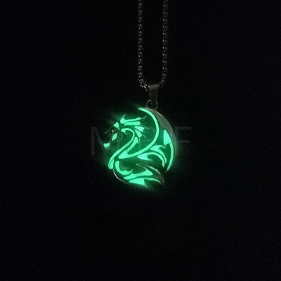 Alloy Resin Luminous Dragon Pendant 201 Stainless Steel Box Chain Necklaces FS-WG868F4-01-1