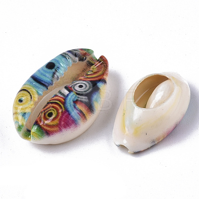 Printed Natural Cowrie Shell Beads X-SSHEL-R047-01-D05-1