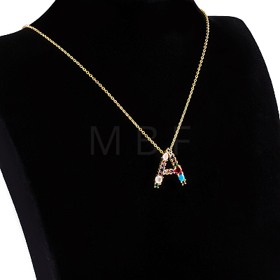 Golden Brass Micro Pave Cubic Zirconia Initial Pendants Necklaces NJEW-S069-JN002-A-1