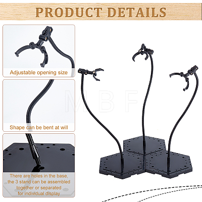 Hexagon Acrylic Doll Stands with Adjustable Snake Bone Bracket ODIS-WH0038-65-1
