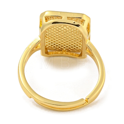 Rectangle with Saint Rack Plating Brass Adjustable Rings for Women RJEW-I105-03G-03-1