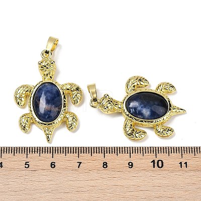 Natural Sodalite & Brass Pendants KK-F887-01G-01-1