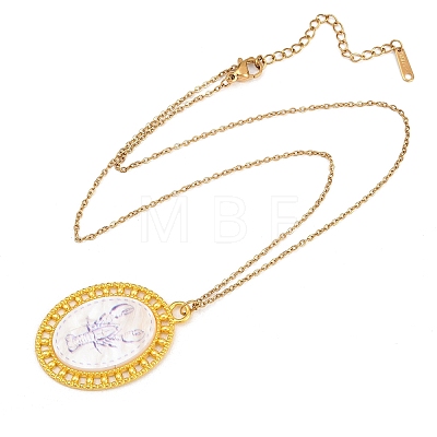 Ocean Theme Alloy Acrylic Shrimp Pendant 201 Stainless Steel Cable Chain Necklaces for Women NJEW-F369-01B-1