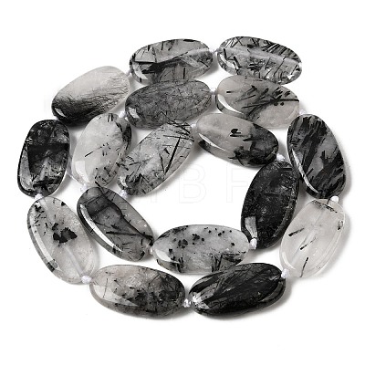 Natural Tourmalinated Quartz/Black Rutilated Quartz Beads Strands G-D365-C02-1