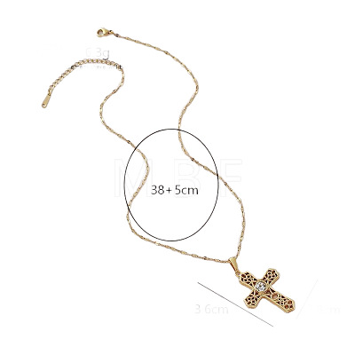 Vintage 304 Stainless Steel Pave Clear Cubic Zirconia Religion Filigree Cross Pendant Necklaces NA2735-1