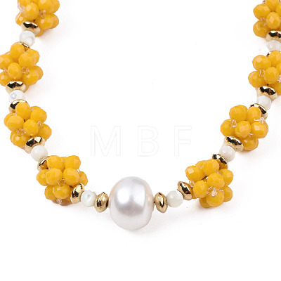 Natural Pearl & Glass Braided Slider Bracelet BJEW-N018-01D-1