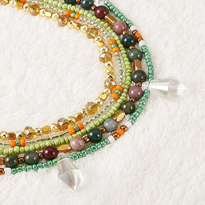 Sparkling Glass Seed Beads 5 Layered Anklet AJEW-SW00006-01-1