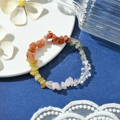 Natural Quartz Crystal & Rose Quartz & Red Aventurine & Prehnite & South Red Agate & Topaz Jade Chip Beaded Stretch Bracelets for Women BJEW-JB10816-1