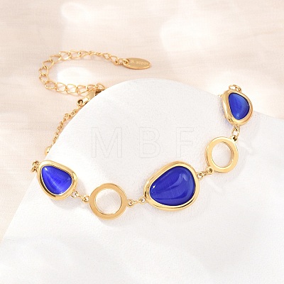 304 Stainless Steel & Glass Imitation Cat Eye Link Bracelets BJEW-D460-11G-1