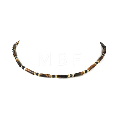 Column Natural Tiger Eye & Faceted Round Synthetic Blue Goldstone Beaded Necklaces NJEW-JN05663-1