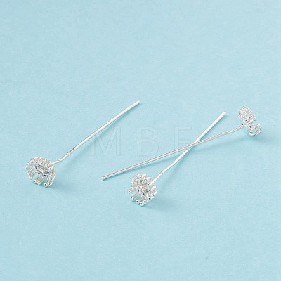 Brass Micro Pave Clear Cubic Zirconia Flower Head Pins KK-G413-02S-1