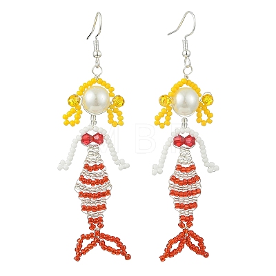 Copper Wire with Glass Beads Dangle Earrings EJEW-MZ00816-01-1