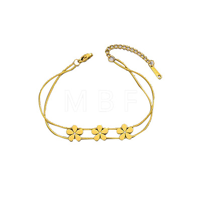 Flower Stainless Steel Crystal Rhinestone Lariat Necklaces & Stud Earrings & Bracelets Sets for Women FS-WG939A0-01-1