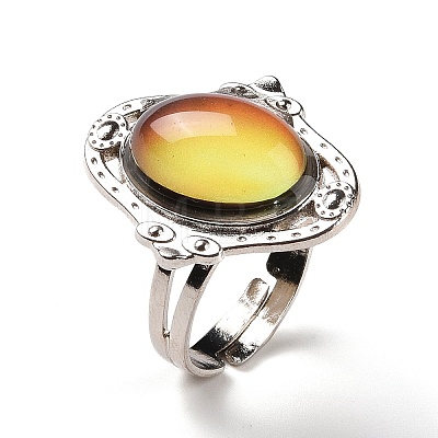 Glass Oval Mood Ring RJEW-C031-02P-1