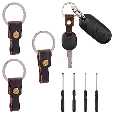 4Pcs Rectangle Cowhide & Iron Keychains FIND-FG0005-58A-1