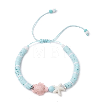 Adjustable Synthetical Turquoise & Porcelain & Natural Howlite Beaded Braided Bead Bracelets for Women BJEW-JB11710-1