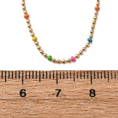 304 Stainless Steel Colorful Enamel Ball Chain Necklaces for Women NJEW-K255-44G-1