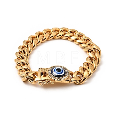 Ion Plating(IP) 304 Stainless Steel Curb Chains Bracelet with Crystal Rhinestone BJEW-E009-05G-02-1