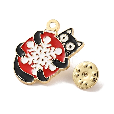 Christmas Theme Black Cat with Snowflake Enamel Pins JEWB-M043-04D-1