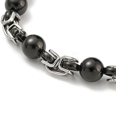 Two Tone 304 Stainless Steel Round Ball Link Chain Bracelet BJEW-B078-20BP-1