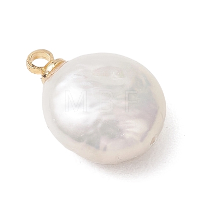 Natural Nucleated Pearl Keshi Pearl Flat Round Charms PALLOY-JF04781-1