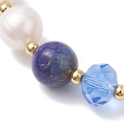 Natural Lapis Lazuli & Cultured Freshwater Pearl Beads Stretch Bracelets BJEW-JB12856-01-1