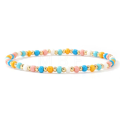 Summer 304 Stainless Steel & Glass Seed Bead Stretch Bracelets LS-AF7427-4-1
