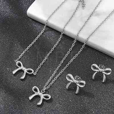 Bowknot 304 Stainless Steel 
Stud Earrings & Necklaces & Bracelets Sets SJEW-Q001-02P-1