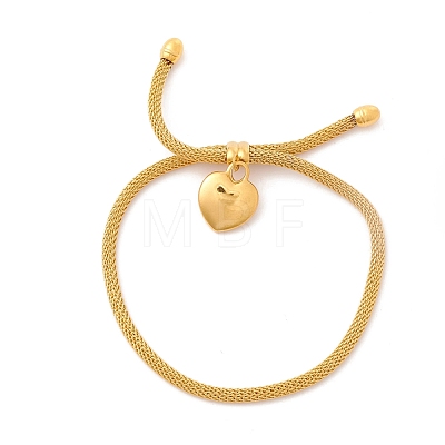 Vacuum Plating 304 Stainless Steel Heart Charm Slider Bracelet with Round Mesh Chain for Women BJEW-C013-03G-1