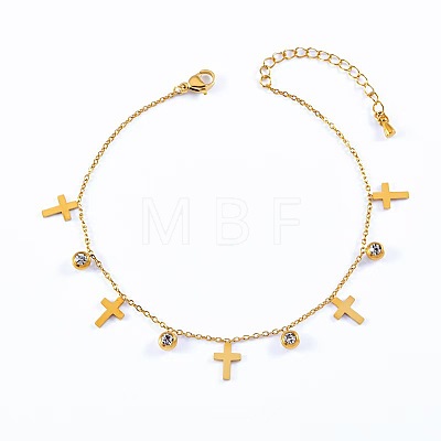 304 Stainless Steel Pave Clear Cubic Zirconia Charm Anklets for Women FS-WG43DDA-08-1