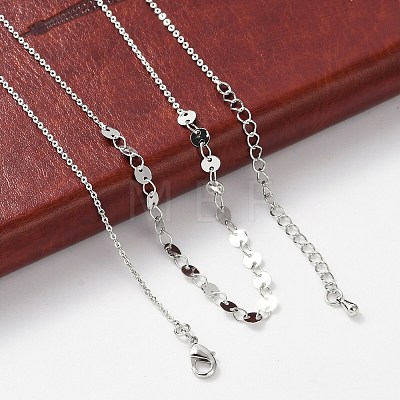 Brass Cable & Flat Sequin Chains Necklaces for Women NJEW-D302-40P-1