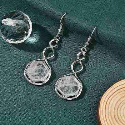 Hexagon Natural Quartz Crystal Dangle Earrings EJEW-K298-01P-02-1