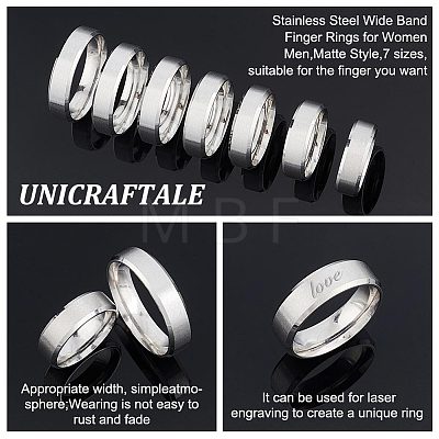 Unicraftale 14Pcs 7 Styles Matte Style 304 Stainless Steel Wide Band Finger Rings for Women Men RJEW-UN0002-52P-1