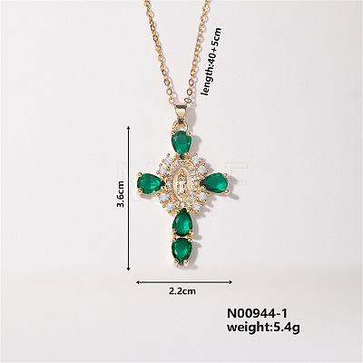 Elegant Vintage Corss with Virgin Mary Brass Micro Pave Cubic Zirconia Pendant Necklaces XD2097-1-1