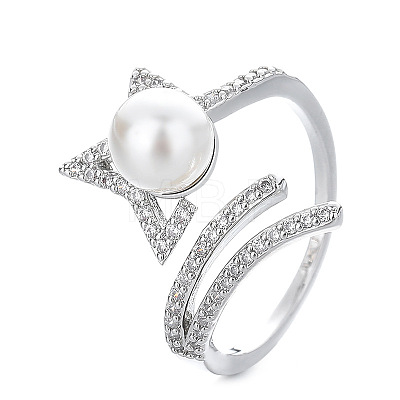 Brass Rhinestone with Imitation Pearl Cuff Open Rings for Women WG1F13A-01-1