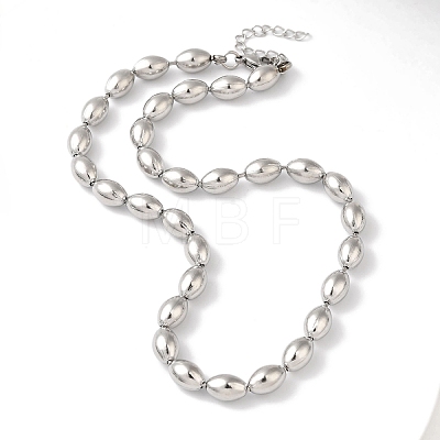 304 Stainless Steel Rice Beads Necklace for Women NJEW-B107-04P-1