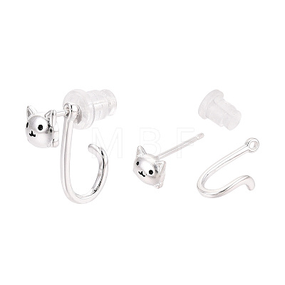 925 Sterling Silver Cat Shape Stud Earrings STER-N016-117S-1