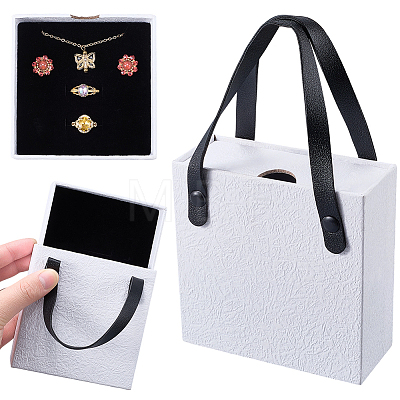 PU Leather Jewelry Set Drawer Boxes with Sponge Inside and Texture Paper Jewelry Tote Bags ABAG-CL0001-66A-1