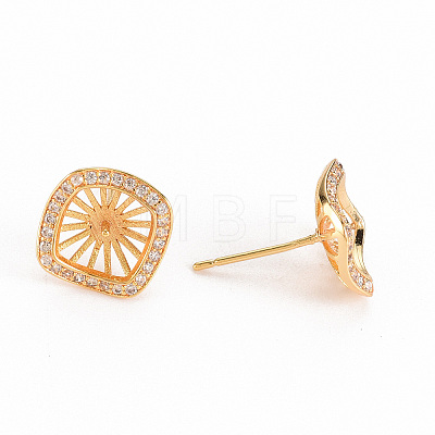 Brass Micro Pave Clear Cubic Zirconia Stud Earring Findings KK-S356-247-NF-1